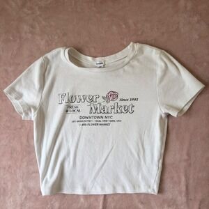 Garage Flower Market NYC Graphic Tee White Short Sleeve Crop Top Small